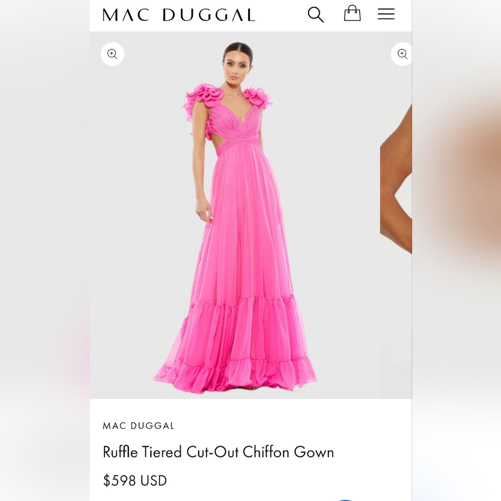 Mac Duggal Ruffle Tiered Cut-Out Chiffon Gown